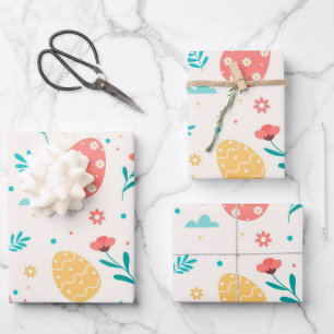 Happy Easter Red Egg Floral Inpakpapier Vel