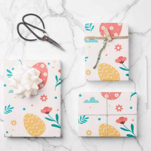 Happy Easter  Red Egg Floral Inpakpapier Vel (Voorkant)