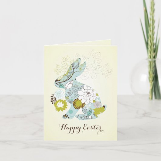 Happy Easter Retro Floral Bunny Feestdagen Kaart (Voorkant)