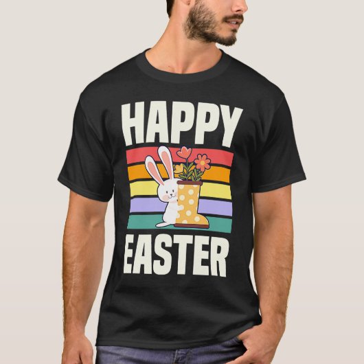 Happy Easter Retro Style Bunny Rabbit Gard T-shirt (Voorkant)