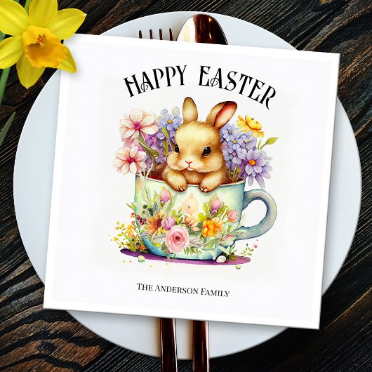 Happy Easter Retro Waterverf Bunny Servet