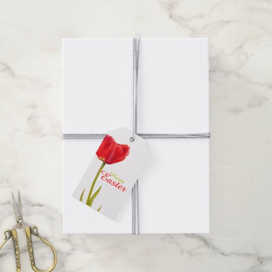 Happy Easter rode tulp waterverf cadeau label Cadeaulabel (Met Touw)