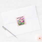 Happy Easter roze flamingo Vakantie Vierkante Sticker (Envelop)