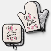 Happy Easter (roze) Ovenwant & Pannenlap Set (Voorkant / Achterkant)