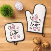 Happy Easter (roze) Ovenwant & Pannenlap Set (Top down)