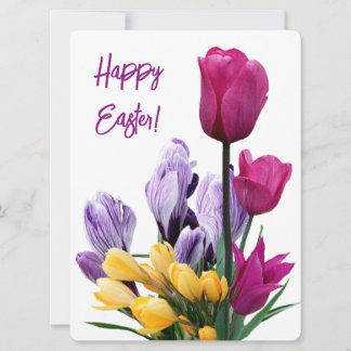 Happy Easter roze tulpen geel bloemen liefde Feestdagenkaart