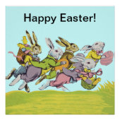 Happy Easter Running Pastel Rabbits Perfect Poster (Voorkant)