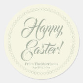 Happy Easter Sage-crème, aangepast script Ronde Sticker (Voorkant)
