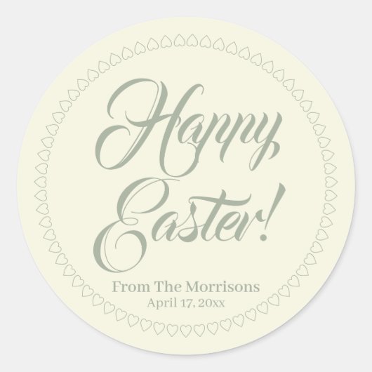 Happy Easter Sage-crème, aangepast script Ronde Sticker (Voorkant)