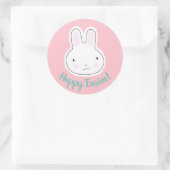 Happy Easter schattig konijntje custom script roze Ronde Sticker (Tas)