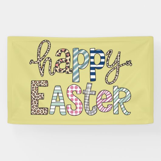 Happy Easter Schattige Bloemen Bunny Spring Leopar Spandoek (Horizontaal)