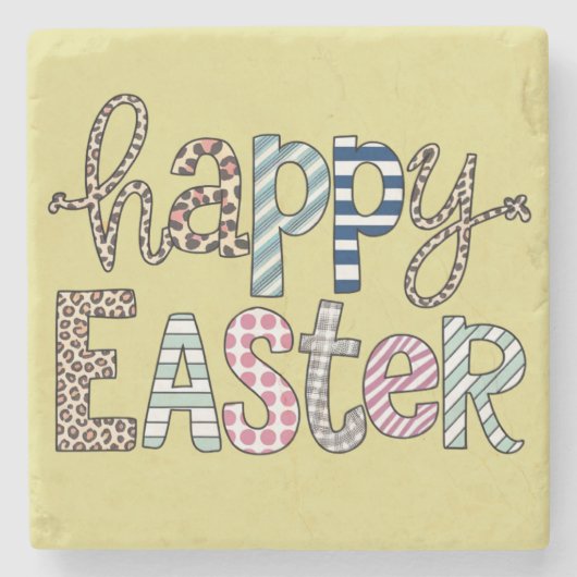 Happy Easter Schattige Bloemen Bunny Spring Leopar Stenen Onderzetter (Voorkant)