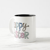 Happy Easter Schattige Bloemen Bunny Spring Leopar Tweekleurige Koffiemok (Voorkant links)