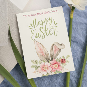 Happy Easter Schattige Bunny Ears Waterverf Flower Feestdagenkaart