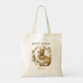 Happy Easter Schattige Bunny Floral Easter Canvas Tote Bag (Achterkant)