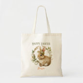 Happy Easter Schattige Bunny Floral Easter Canvas Tote Bag (Voorkant)