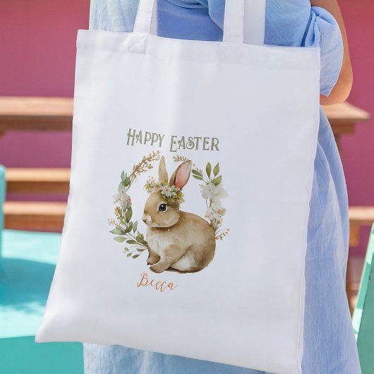 Happy Easter Schattige Bunny Floral Easter Canvas Tote Bag