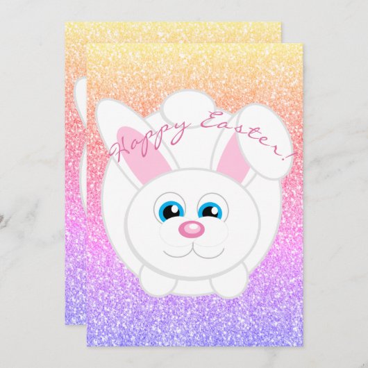 Happy Easter Schattige Cartoon Bunny Regenboog Gli Feestdagenkaart (Voorkant / Achterkant)