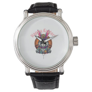 Happy Easter Schattige Cartoon Paashaas Nederlands Horloge