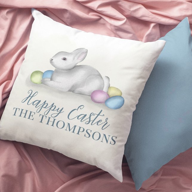 Happy Easter Schattige Eenvoudige Typografie Paste Kussen (Cute Easter bunny Happy Easter typography throw pillow. )