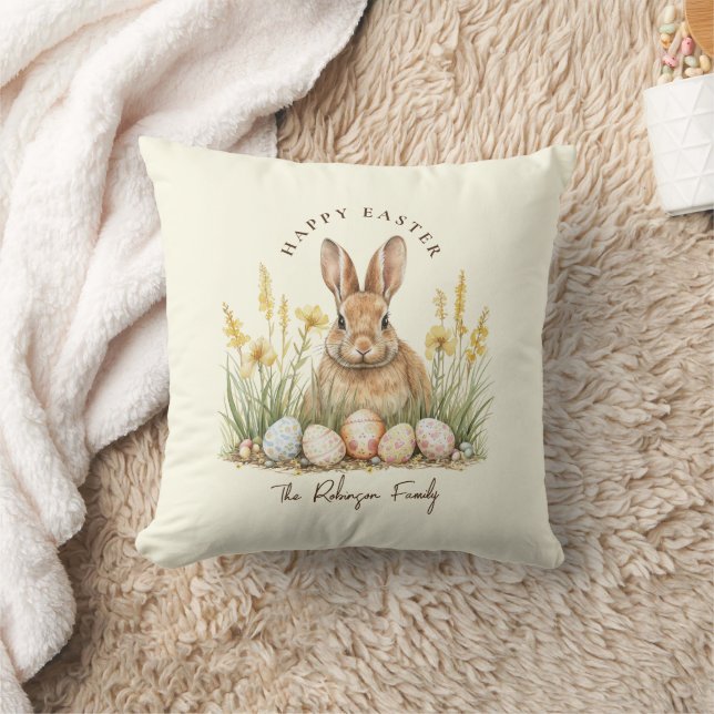 Happy Easter Schattige Floral Spring Rabbit Kussen (Deken)