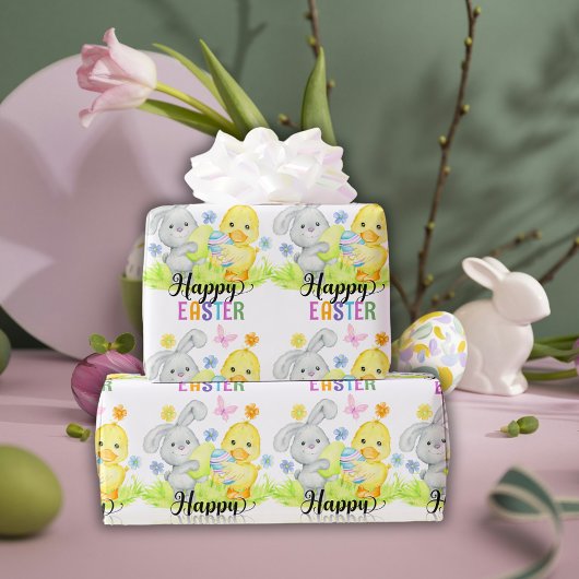 Happy Easter Schattige Konijn & Chick Egg Hunt Cadeaupapier