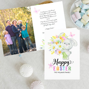 Happy Easter Schattige Konijn Waterverf Boeket Fot Kaart