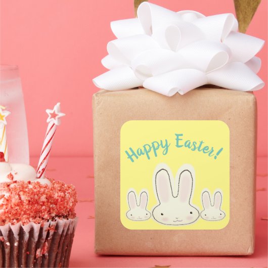 Happy Easter schattige konijntjes geel custom scri Vierkante Sticker (Feest)