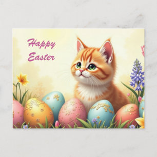 Happy Easter Schattigee kitten met paaseieren Feestdagenkaart