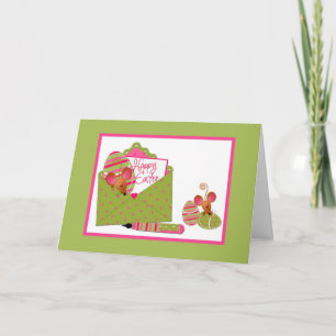 Happy Easter, Schattigee muizen, groene roze stipp Feestdagen Kaart