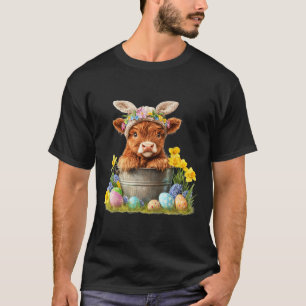 Happy Easter Schotse Koe Schattige Heifer Koe Boer T-shirt