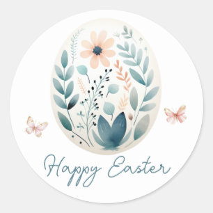 Happy Easter Script Bloemenei Ronde Sticker