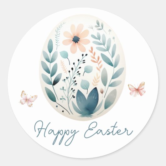 Happy Easter Script Bloemenei Ronde Sticker (Voorkant)