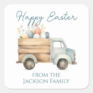 Happy Easter Script Bloemenwagen Vierkante Sticker