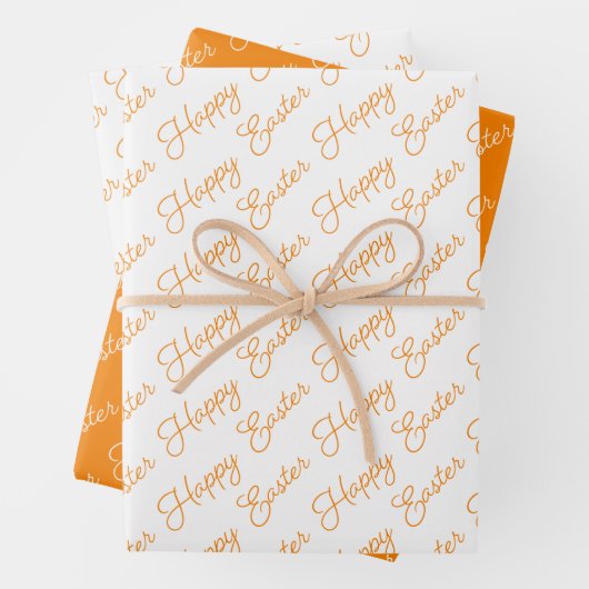 Happy Easter Script Oranje en White Inpakpapier Vel (In situ)
