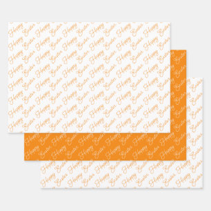 Happy Easter Script Oranje en White Inpakpapier Vel