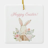 Happy Easter Script Waterverf Bunny Rabbit Pink Keramisch Ornament (Voorkant)