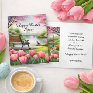 Happy Easter Sister Gevouwen Wenskaart Kaart