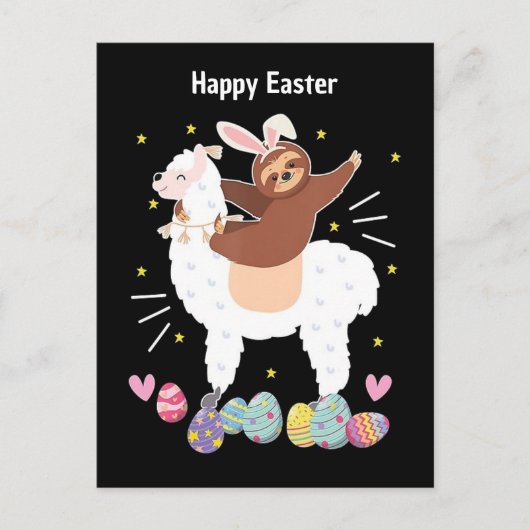 Happy Easter Sloth en llama briefkaart (Voorkant)