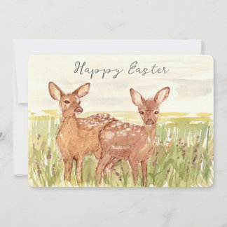 Happy Easter Spring Fawns Deer Wildflower Field Feestdagenkaart