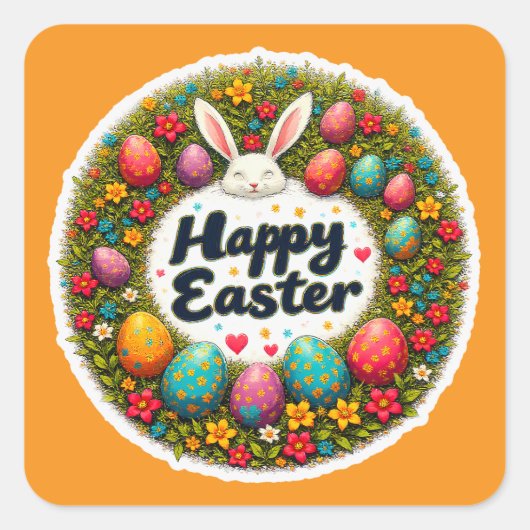 Happy Easter – Spring Floral Circle Autocolante Vierkante Sticker (Voorkant)