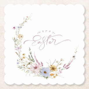 Happy Easter Spring Flower Wreate Kartonnen Onderzetters