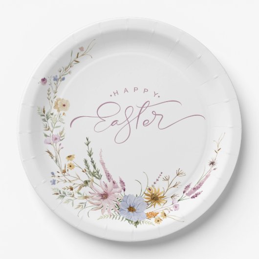 Happy Easter Spring Flower Wreate Papieren Bordje (Voorkant)