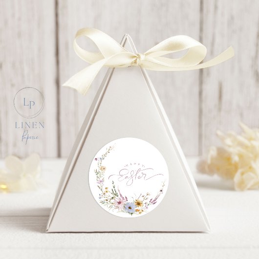 Happy Easter Spring Flower Wreate Ronde Sticker