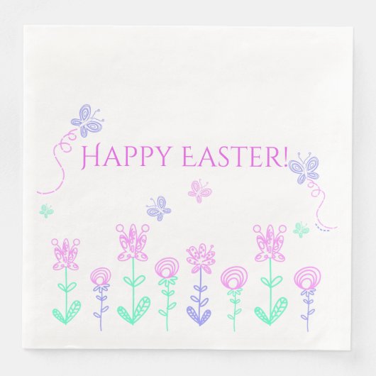 Happy Easter Spring Garden Paper Napkins Servetten (Voorkant)