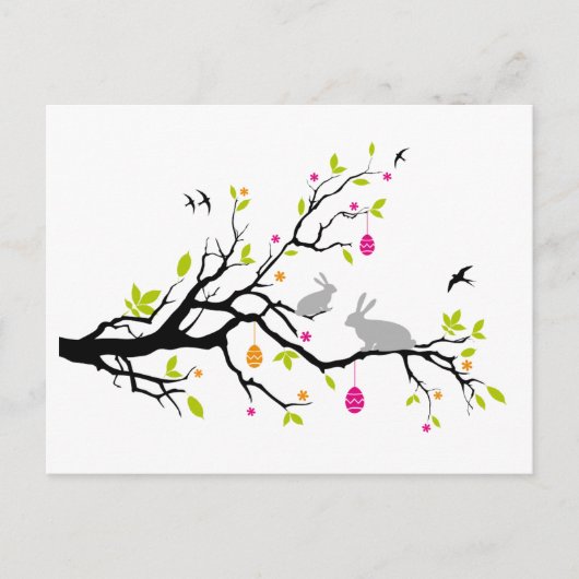 Happy Easter, spring tree with bunnies Feestdagenkaart (Voorkant)