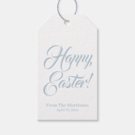 Happy Easter-stoffige blauwe aangepaste script sch Cadeaulabel
