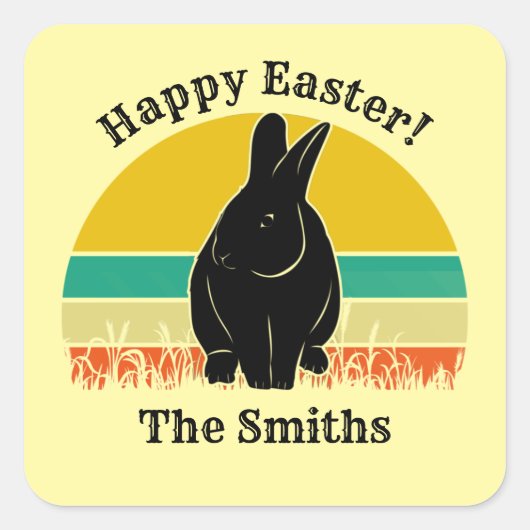 Happy Easter  Sunset Bunny Silhouette Vierkante Sticker (Voorkant)