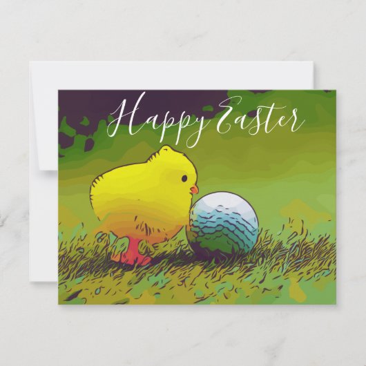 Happy Easter tot golfer met kip en golfbal (Voorkant)