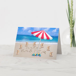 Happy Easter Tropical Beach Aangepaste naam Bunny Feestdagen Kaart